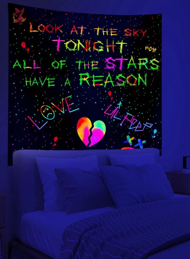 PSYHILAR Blacklight Lil Peep Tapestry, Black Light Posters for Bedroom, Star Shopping Rapper UV Flag (40 x 30 Inches) - Image 1